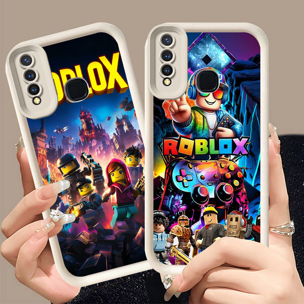 Q-24 Roblox ขาวดำเคสโทรศัพท์หรับ VIVO Y30 Y30i Y50 Y12 Y17 Y3S Y17S Y15 ปกสีชมพู