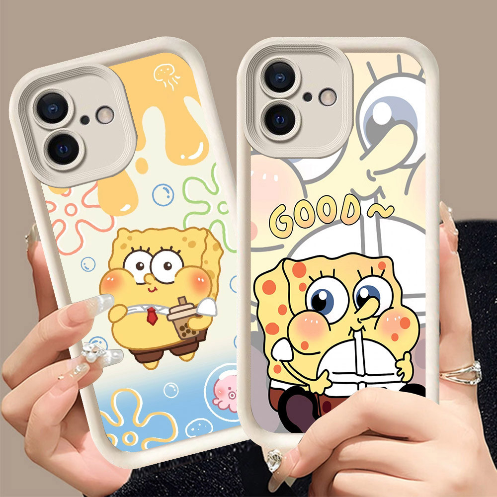 Q-7 SpongeBob ขาวดำเคสโทรศัพท์หรับ iPhone 16 17 Pro Plus Max ปกสีชมพู