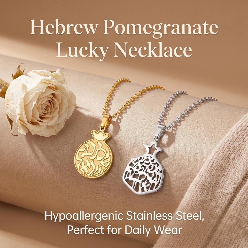 Lucky ทับทิม Hebrew ข้อความจี้สร้อยคอ Hypoallergenic สแตนเลสสตีลสร้อยคอแฟชั่น Meaningful เครื่องประด