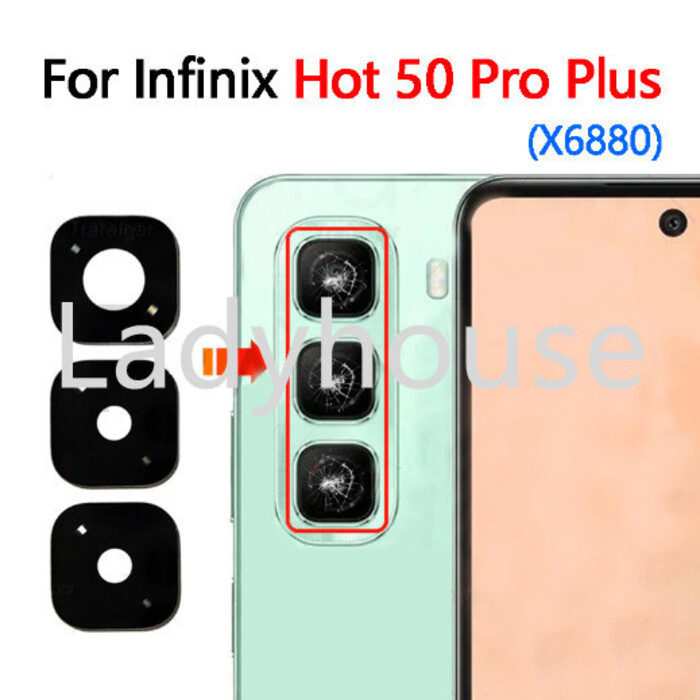 เลนส์กล้องด้านหลังสําหรับ Infinix Hot 50 Pro Plus 4G X6880 เปลี่ยนด้วยสติกเกอร์กาว
