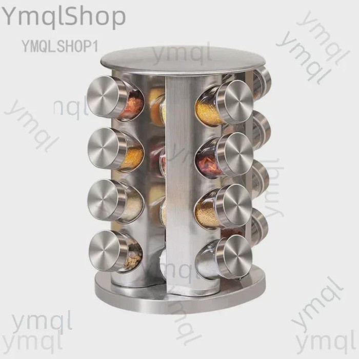 Spice Jar 430 Stainless Steel Glass Rotating Seasoning Jar Set Seasoning Jar Herb & Spice Tools New