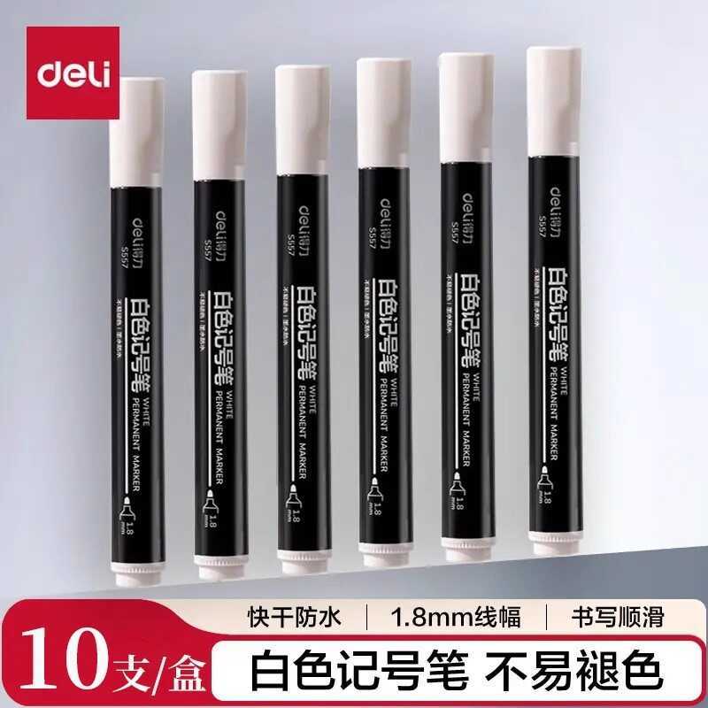 Deli S557 White Marker Oily Quick-Drying กันน้ําไม้แก้วยาง MARKER หนา-Tip Big-Tip ปากกา