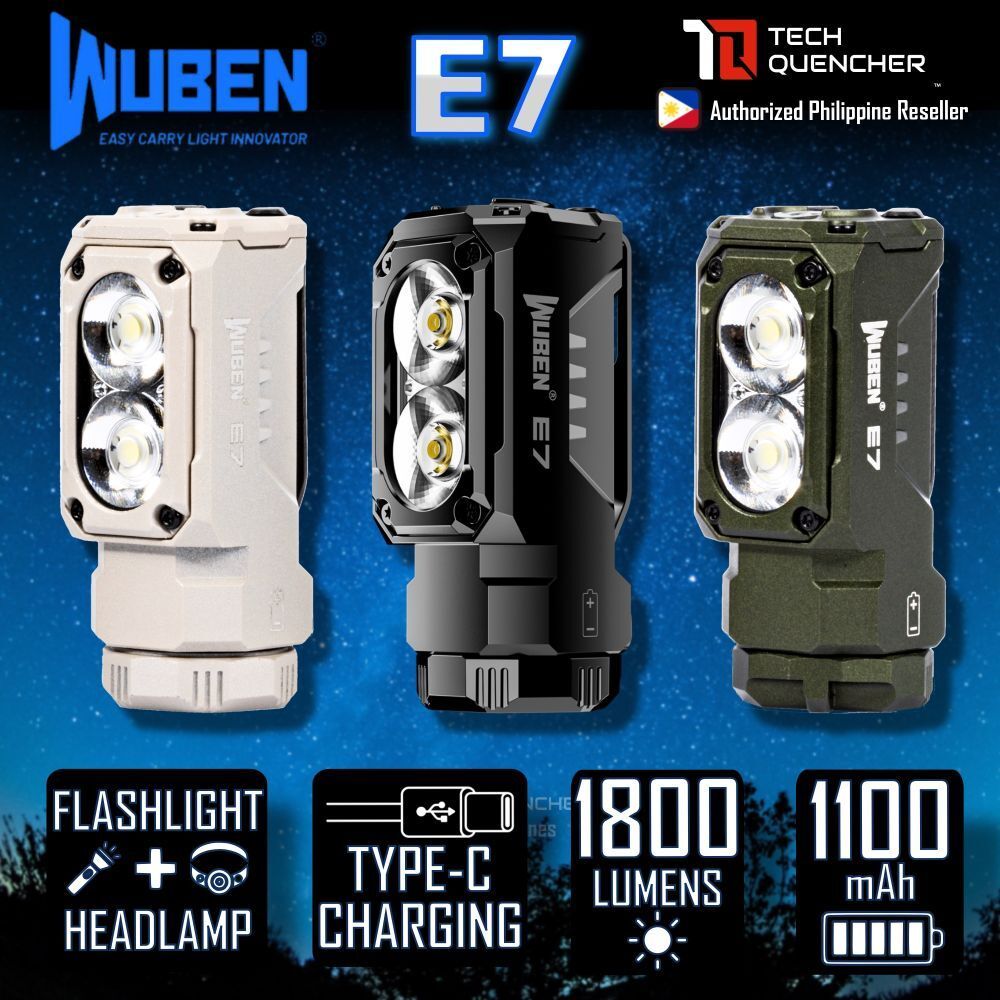 Wuben E7 ไฟฉายไฟหน้า - 1800 Lumens - ฐานแม่เหล็ก - กะทัดรัด - 1100mAh - IP68