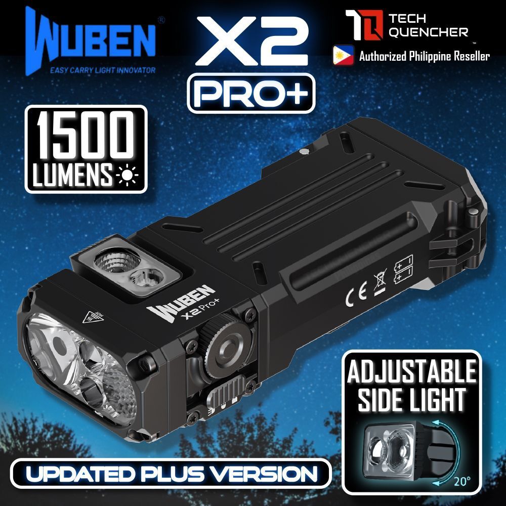 ไฟฉาย Wuben X2 Pro + PLUS - 1500 Lumens - ไฟด้านข้างหมุนได้ - USB-C ชาร์จใหม่ได้ 14500 หรือ AA