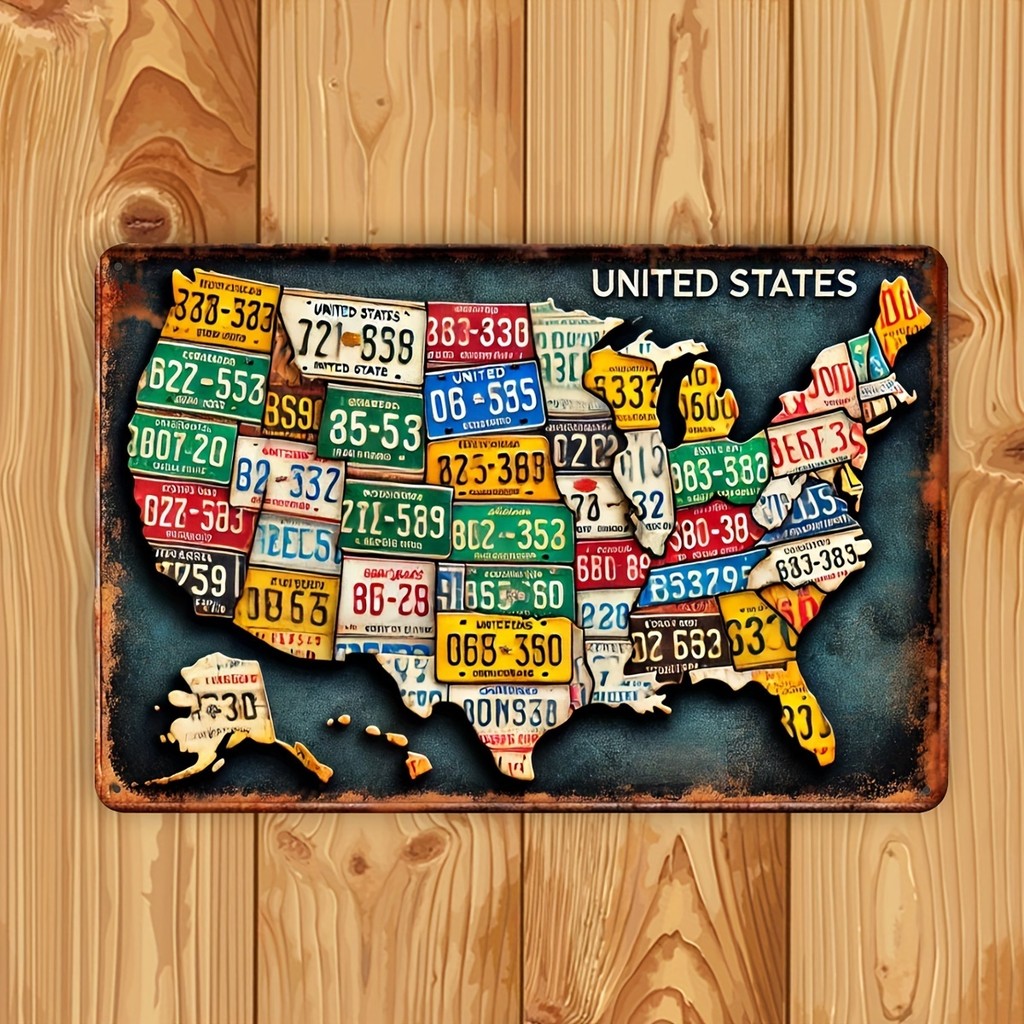 ป้ายโลหะป้ายทะเบียน Vintage Route 66 - | เหมาะสําหรับโรงรถบาร์ตกแต่งบ้านและคาเฟ่ | กันน้ําและกันฝุ่น