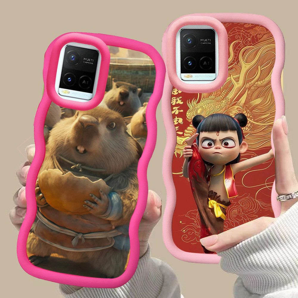 MERAH D-4 ne zha สีชมพูสีแดงสําหรับ VIVO V30 Y02a Y21a Y02t Y02 Y21s Y21 Y21t Pro 5G สีดํา