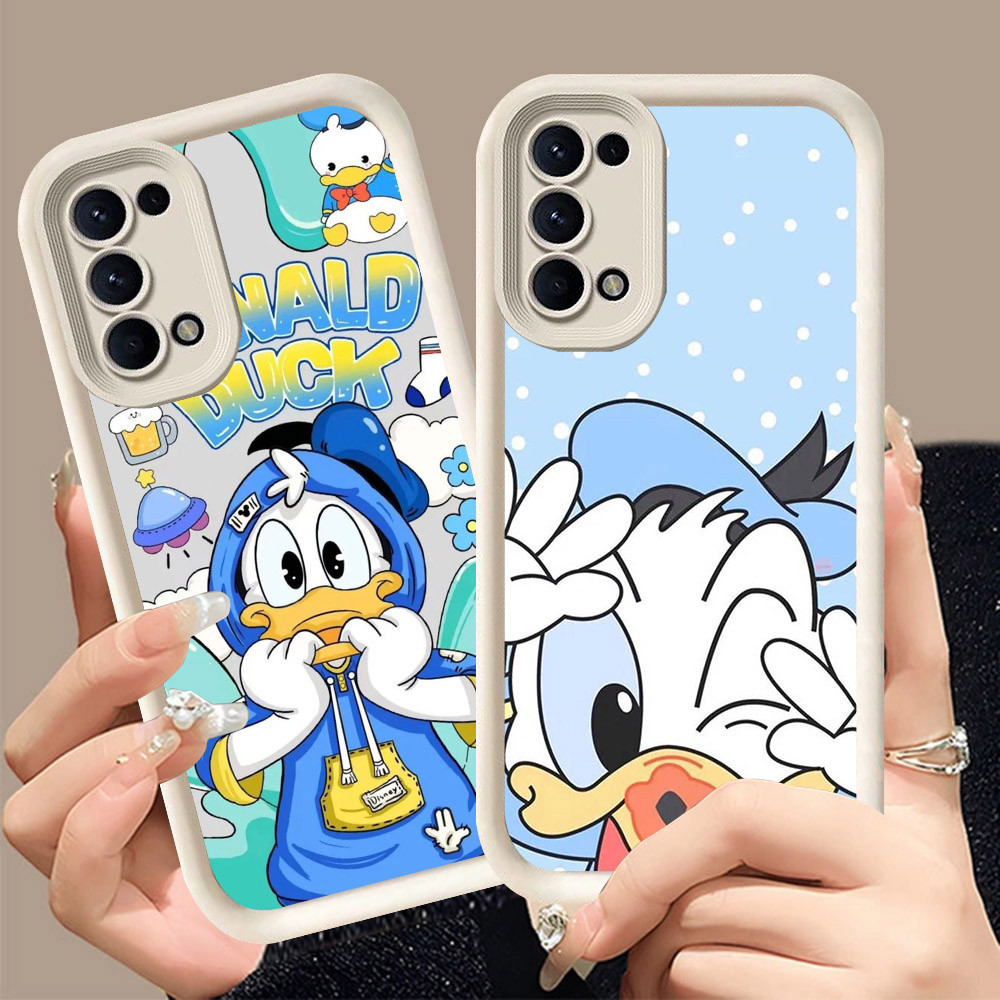 Q-13 Donald Duck ขาวดำเคสโทรศัพท์หรับ OPPO Reno 5F 5 4F Iite 4 5Z Lite 5G ปกสีชมพู