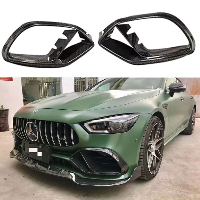 For Mercedes Benz AMG GT GT50 GT53 GT63 4-door car Carbon Fiber Fog lamp frame grill Front Bumper A