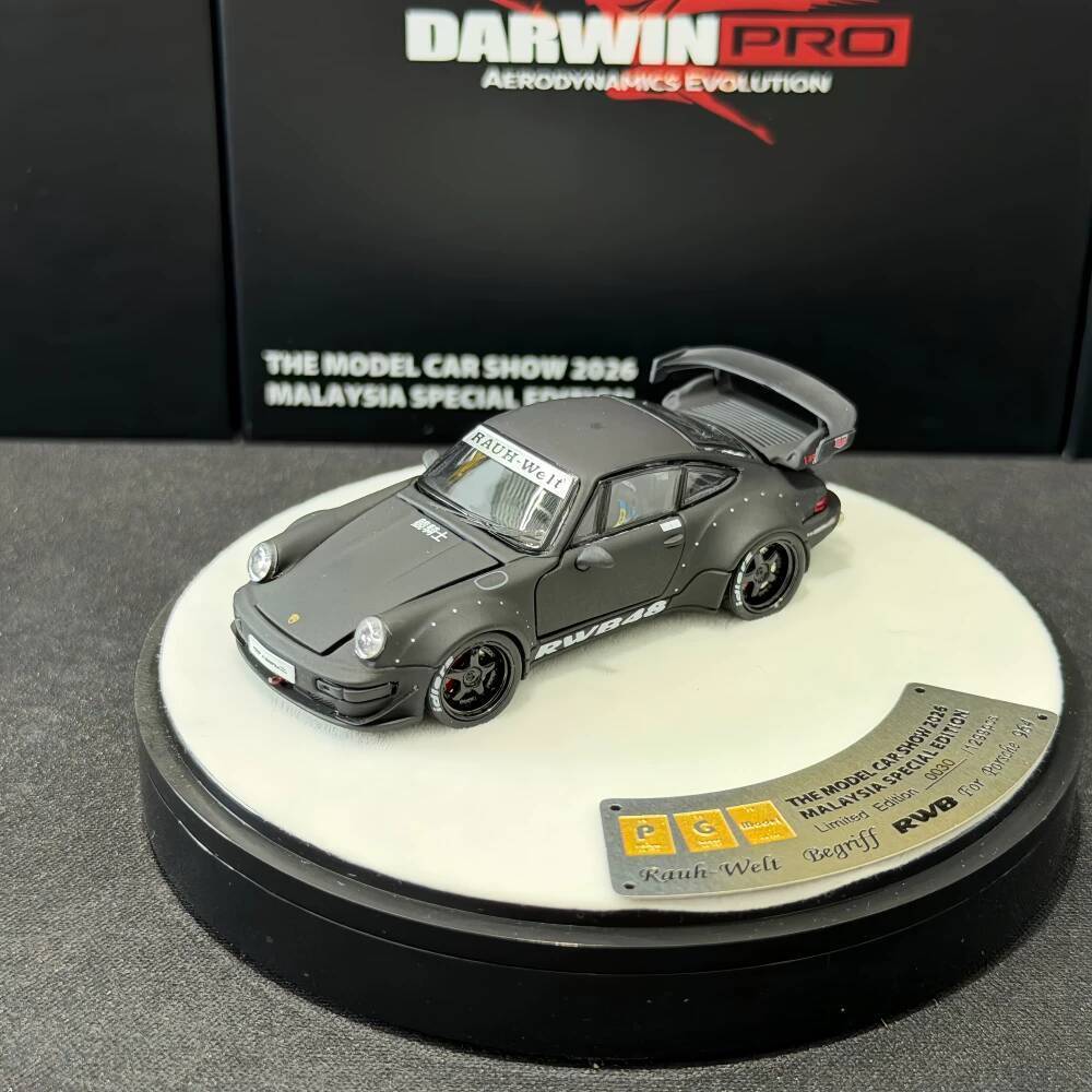 PGM 1:64 RWB964 2026 Malaysia Exhibition Edition โมเดลรถโลหะผสมแบบเปิดได้เต็มรูปแบบ