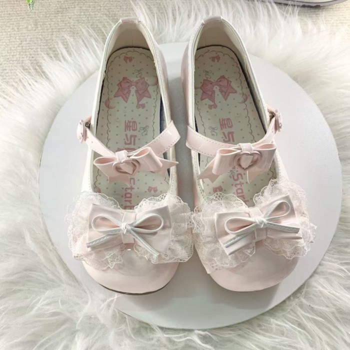Original Dopamine lolita Shoes Lace Bow Ballet Round Toe lolita Princess Shoes lo Shoes