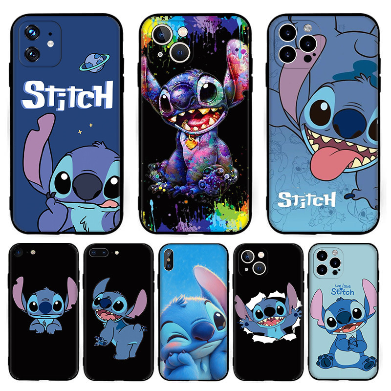 สําหรับiPhone 5 5s SE 6 6s 6 7 8 Plus SE X XR XS 17 Air Pro Maxการ์ตูนStitch 7Y29 สีดําTPUซิลิโคนอ่อ