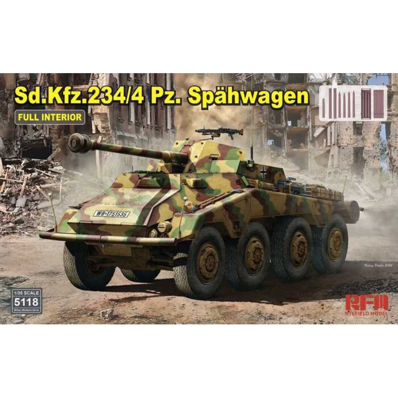 Rye Field Model RFM RM-5118 Sd.Kfz. 234/4 Pz. Spähwagen Full Interior 1/35 Static model kit