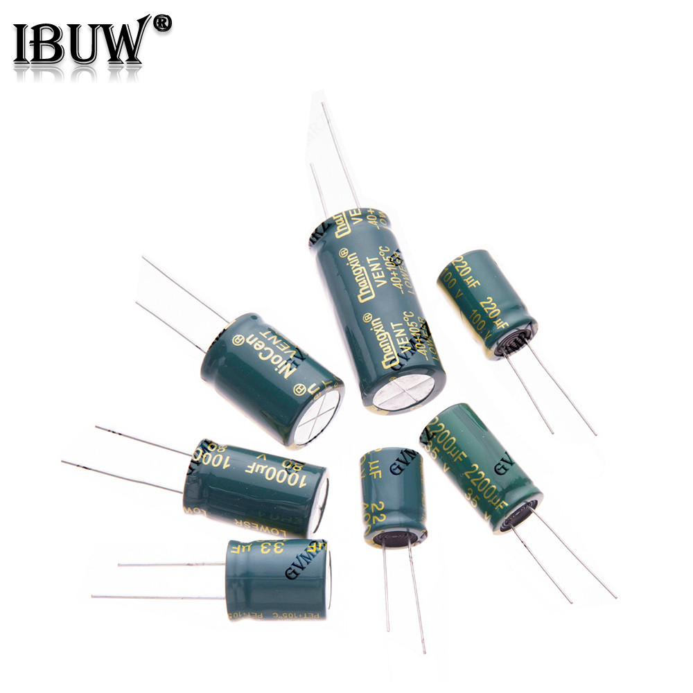 6.3V 10V 16V 25V 35V 50V 63V 100V 160V ความถี่สูงต่ํา ESR ตัวเก็บประจุอลูมิเนียม 100UF 1000UF 1500UF