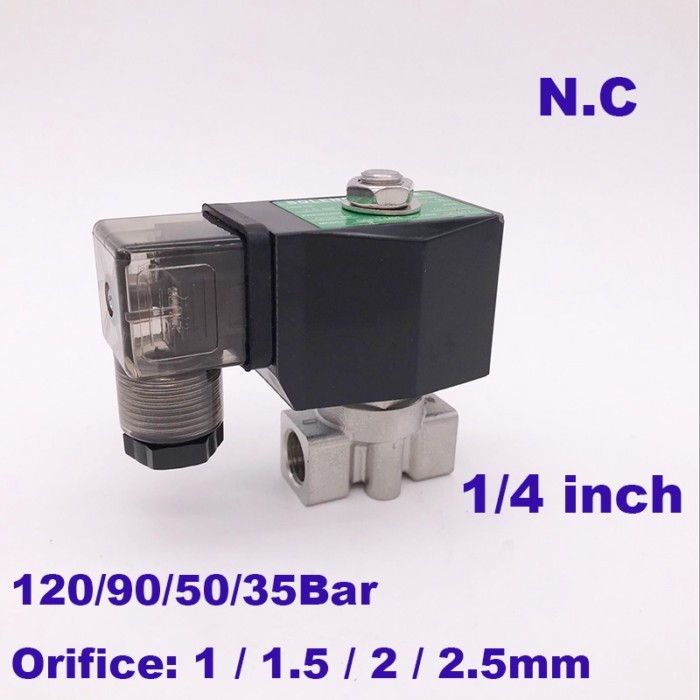 GOGO 90bar/50bar/35bar 2 way water high pressure solenoid valve 1/4" BSP 220V 12V Orifice 1.5/2/2.5