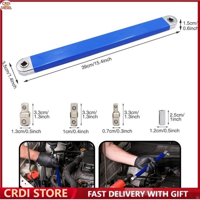 Multi Functional Offset Extended Ratchet Wrench 2-in-1 Adjustable Socket Wrench Tool for Automotive