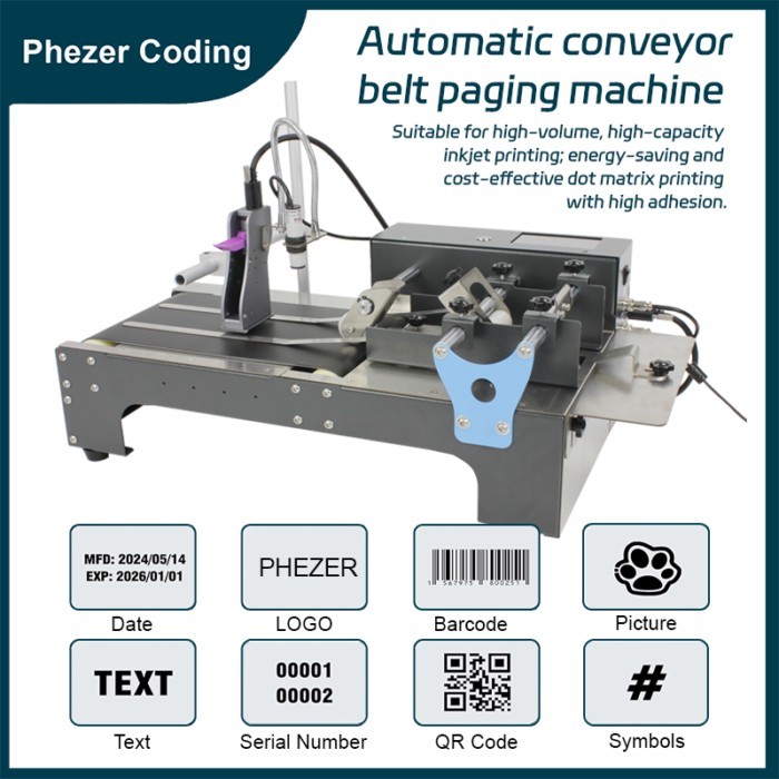 Phezer PP127 Paging machine 12.7/25.4mm Label Printer Online Inkjet Printer TIJ QR Bar Batch Code D