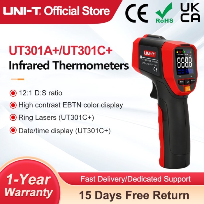 UNI-T UT301A+ UT301C+ Infrared Thermometer Digital Measure Temperature Non-contact Circle Laser The