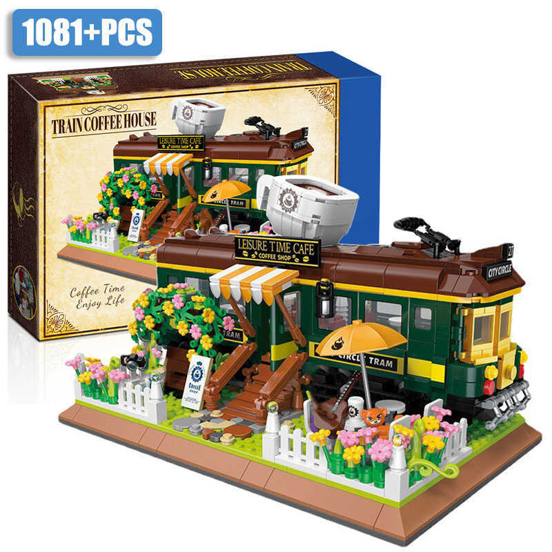 ain Coffee Shop Mini Size Building Blocks City Street View Train Coffee House Bricks Toys Gifts For