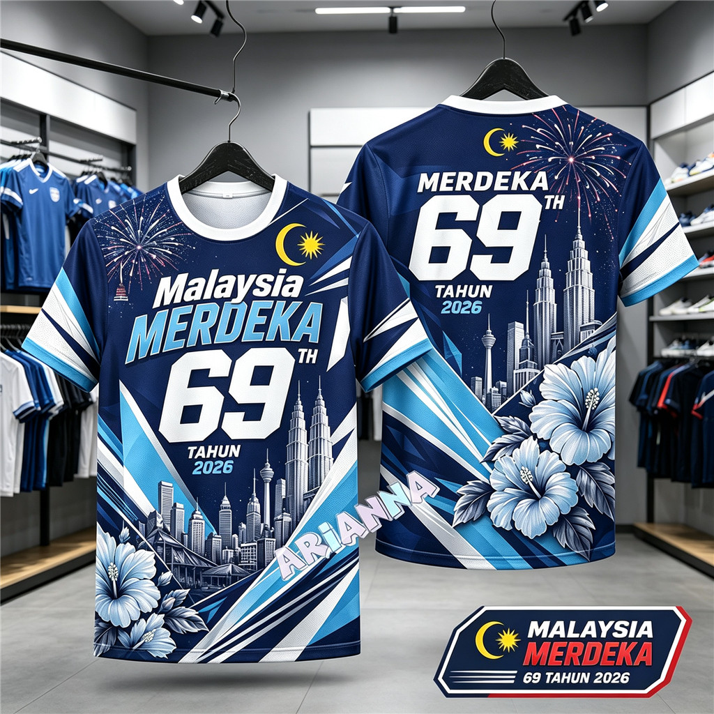 2026 69th Independence Day T เสื้อระเหิดแห้งเร็ว Jersey ขนาดใหญ่ Streetwear 69th Baju Merdeka เสื้อย