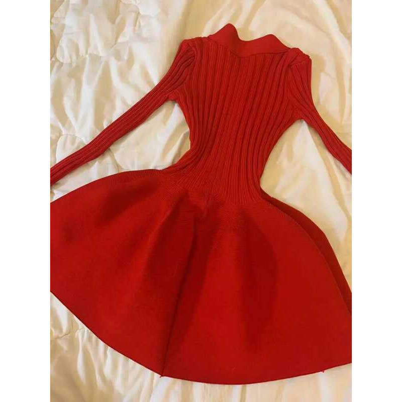 ▥ Elegant Vintage Vคอชุดสีแดงy2k Slim Fitชุดถักสําหรับผู้หญิงฤดูใบไม้ผลิฤดูใบไม้ร่วงใหม่แขนยาวv