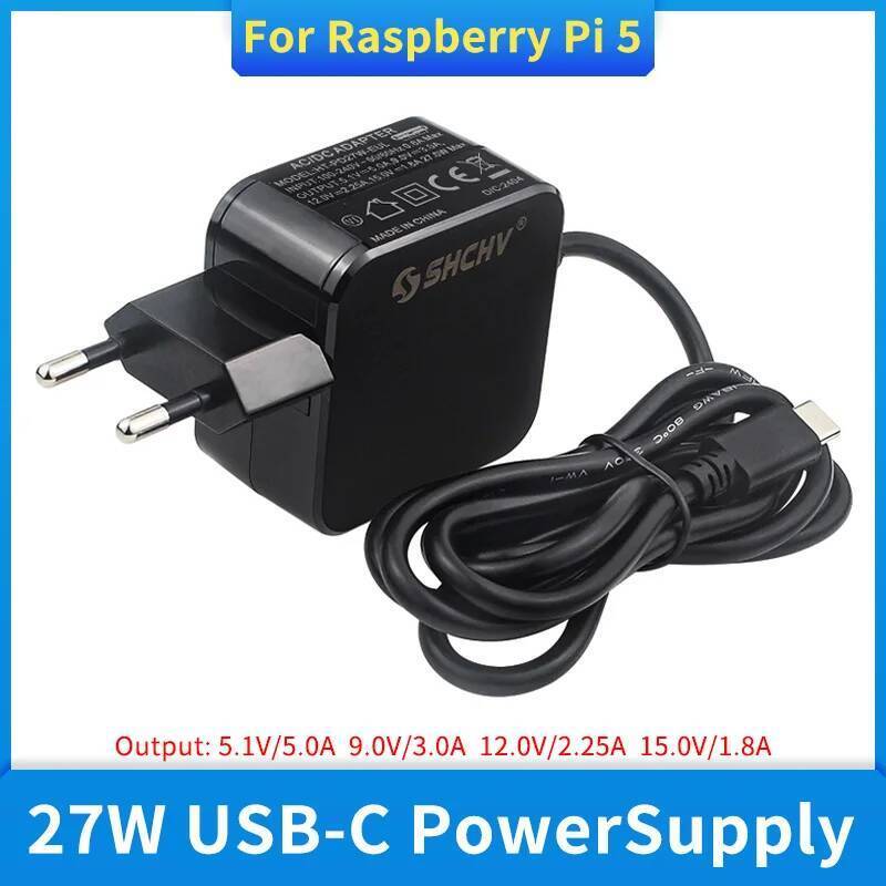TA Raspberry Pi 5 Power Adapter PD 27W 5.1V 5A USB-C แหล่งจ่ายไฟ EU US UK Plug Charger สําหรับ RPI 5