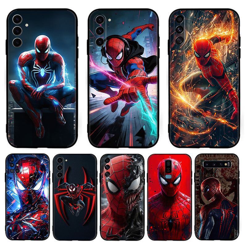 SAMSUNG สําหรับSamsung A6 A8 Plus A7 A9 A10 A10S A11 A12 A13 KY94 อะนิเมะSpider Manปลอก 7Y4 สีดําTPU