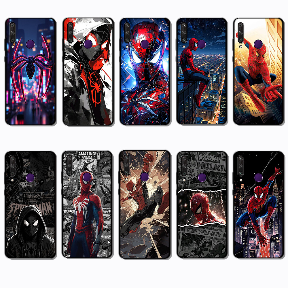 เคสโทรศัพท์สีดําแบบนุ่มสําหรับ Huawei Y6P Y7A Y8P Y9A Y5 Y6 Prime Spiderman Marvel Cover