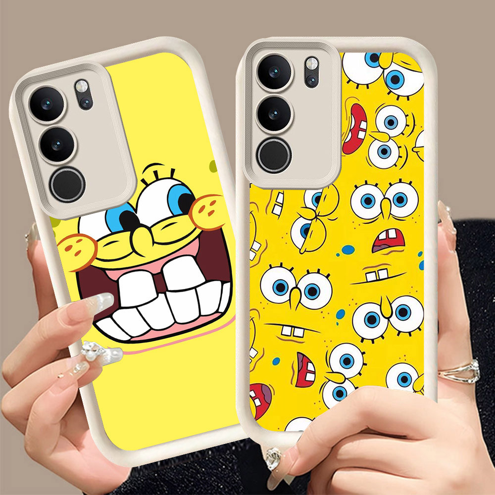 Q-25 SpongeBob ขาวดำเคสโทรศัพท์หรับ VIVO Y200 T4X Y19S Y21d Y300t Y29 Pro ปกสีชมพู