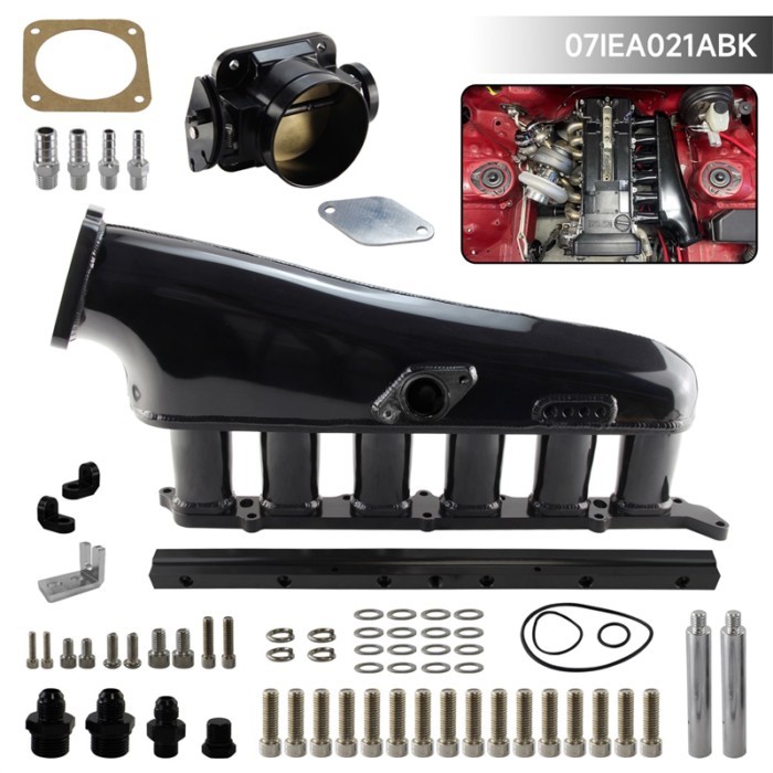 90mm Throttle Kit High-Flow Intake Manifold w/Fuel Rail For Toyota Supra Chaser 2JZ-GE Black/SIlver