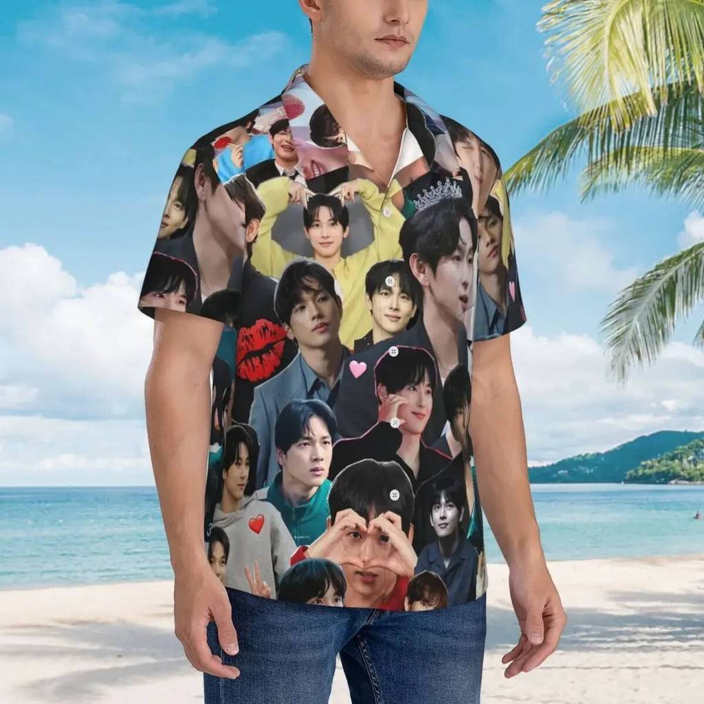 Yim Si Wan Kpop เสื้อฮาวายลําลองผู้ชายเสื้อแขนสั้นสําหรับฤดูร้อนชายหาดชายเสื้อ