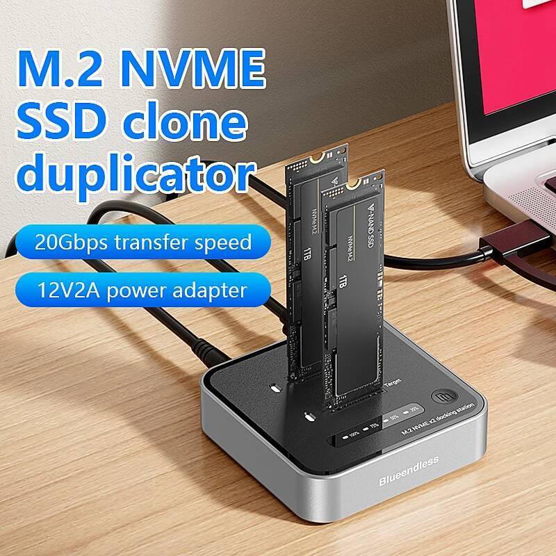 ใหม่ Blueendless Dual-Bay M.2 NVME SSD Clone M.2 NVme SSD reader 20Gbps USB3.2 Type C OFFline Clone 