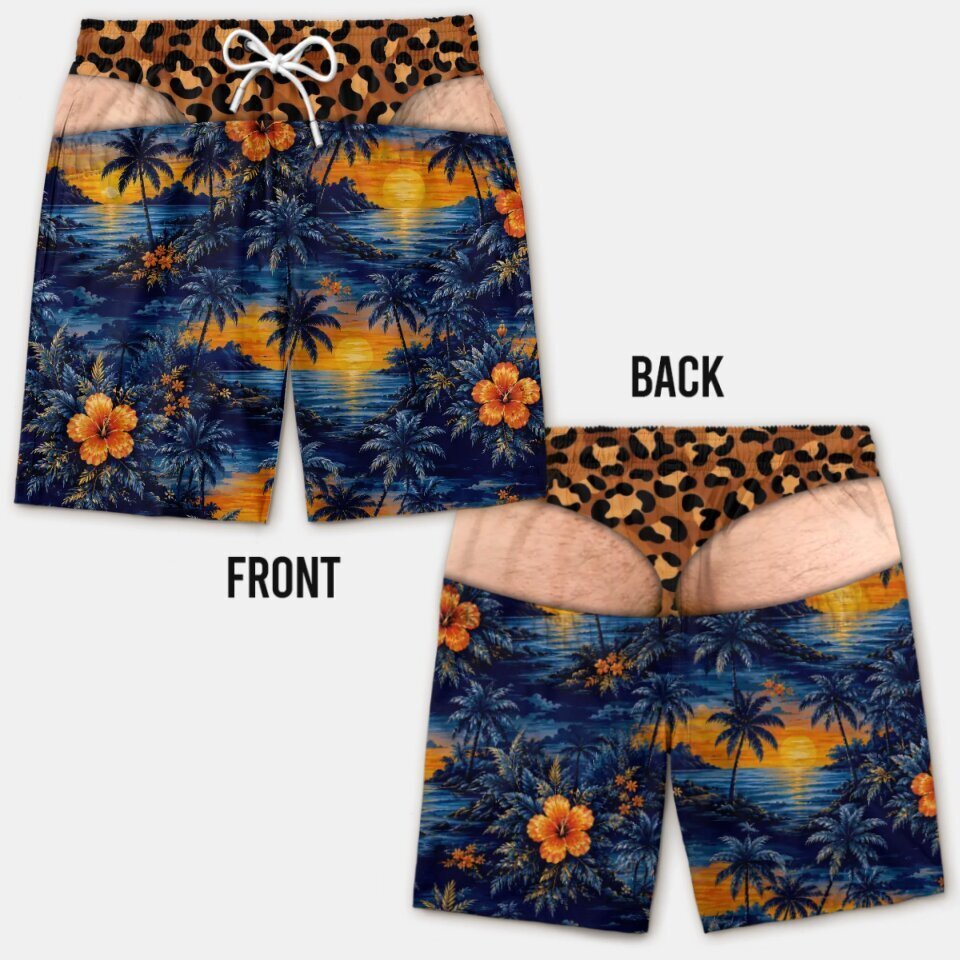 ตลก 3D Hairy Butt พิมพ์ผู้ชายs Beach กางเกงขาสั้นยืดหยุ่น Drawstring ความแปลกใหม่ Quick Dry Pool Party Vacation