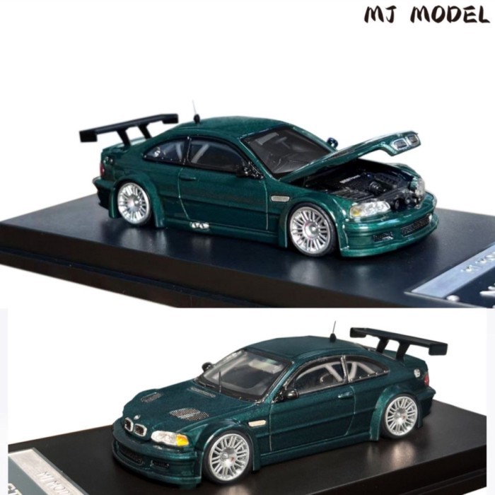 MJ MODEL 1: 64 BMW BMW M3 GTR E46 โมเดลรถโลหะผสมคอลเลกชันเครื่องประดับสีเขียวเข้มโมเดลรถ