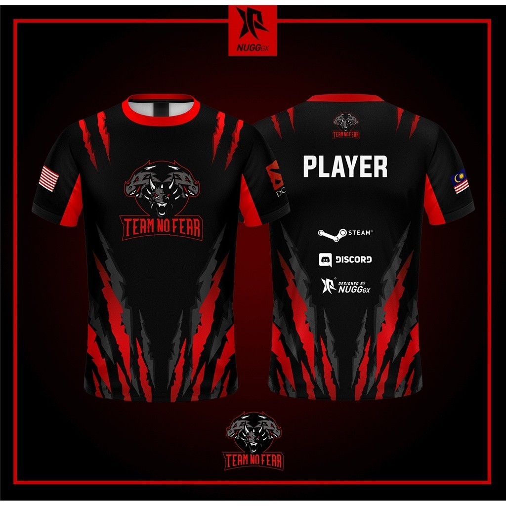 Team No Fear Custom Player ชื่อ Full Sublimation E‐Sports Jersey เสื้อยืดสําหรับเล่นเกมแขนสั้นไมโครไ