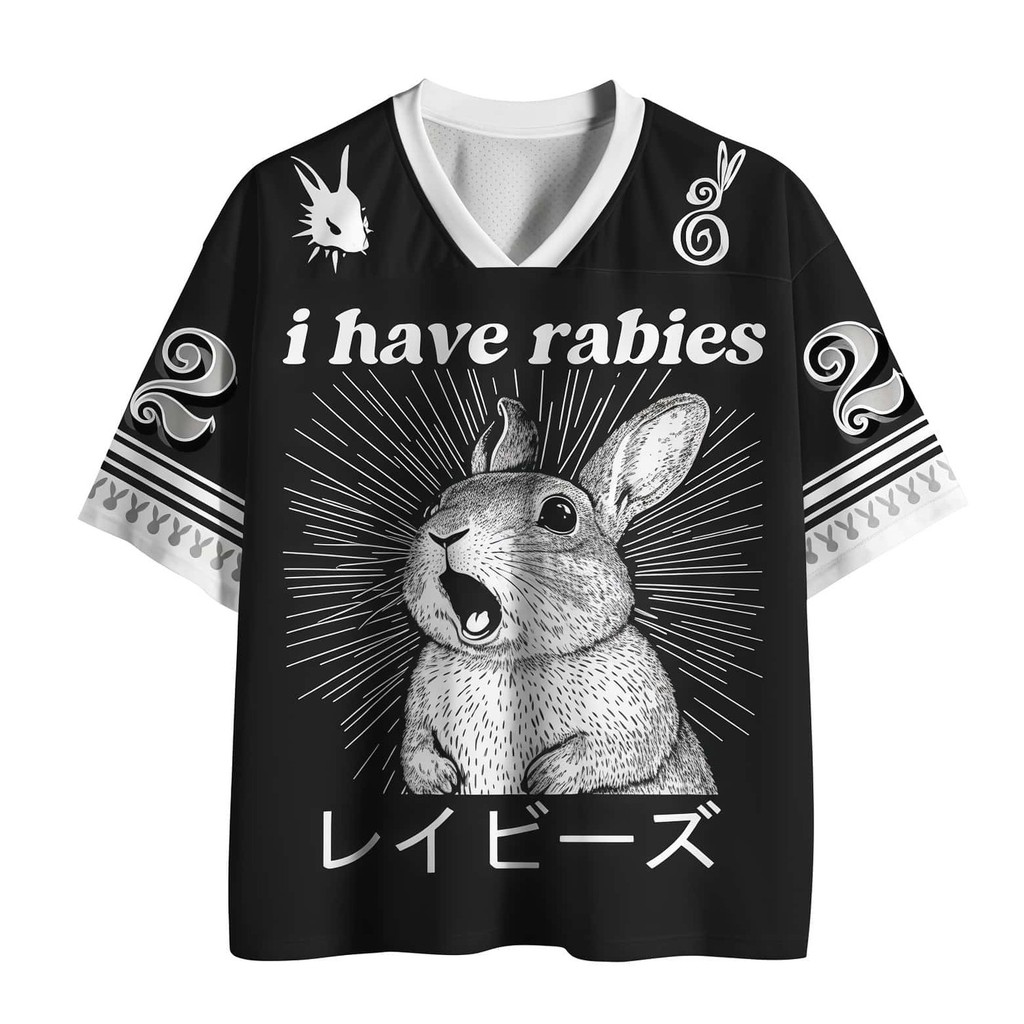 Unisex 3D พิมพ์กรีดร้องกระต่าย Rabies V คอตาข่าย Tshirt แขนสั้น Breathable ฤดูร้อนตลก Jersey Street 