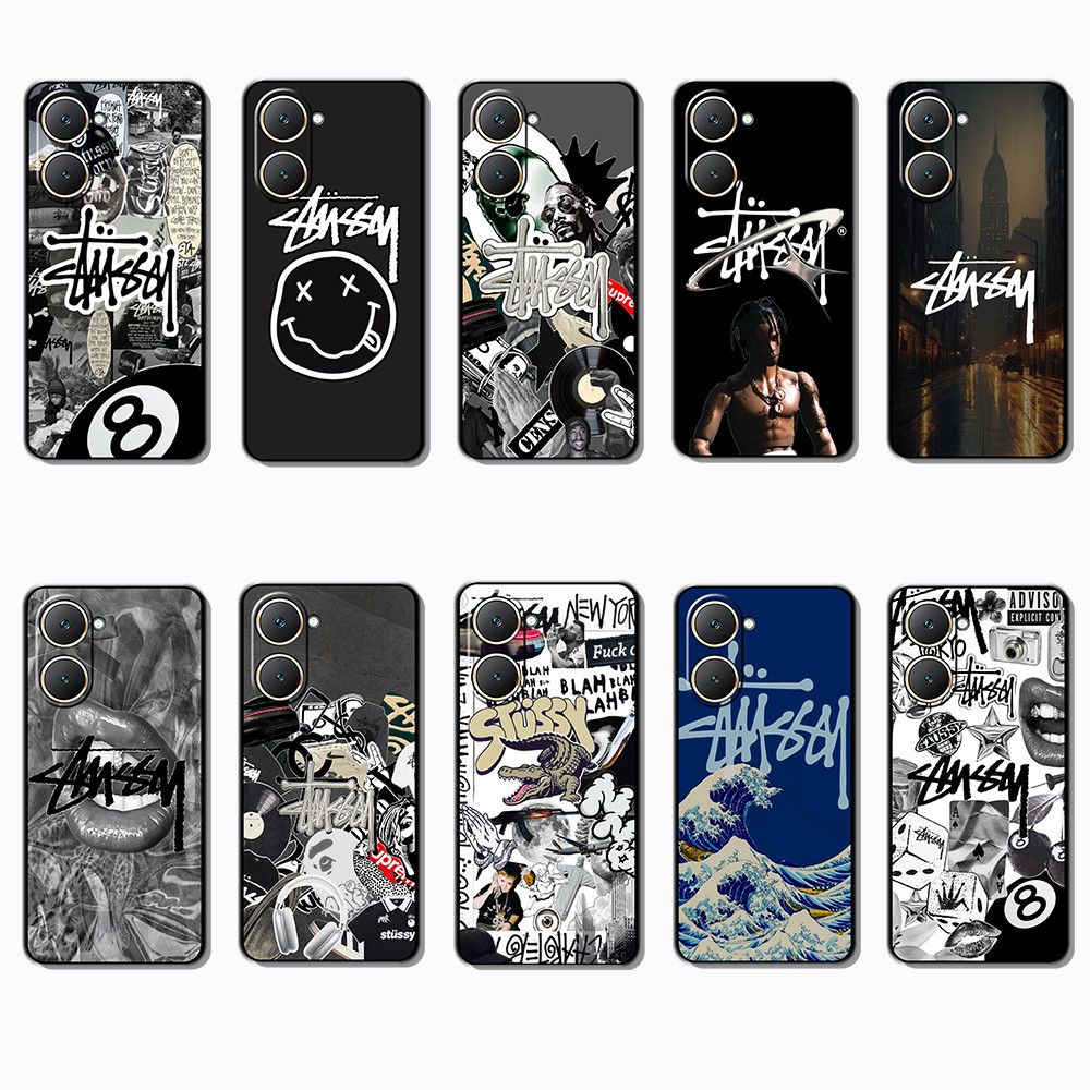 เคสโทรศัพท์สีดําแบบนุ่มสําหรับ Vivo Y1S Y01 Y02 Y02S Y02T Y11 Y12S Y12 Y15 Stussy Cover