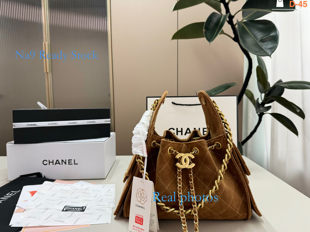 [na9 Ready Stock] ขนาด: 26 x 17 ซม. กล่องพับ Suede Hobo Bag Drawstring Bucket Bag กระเป๋าสะพาย Underarm Bag