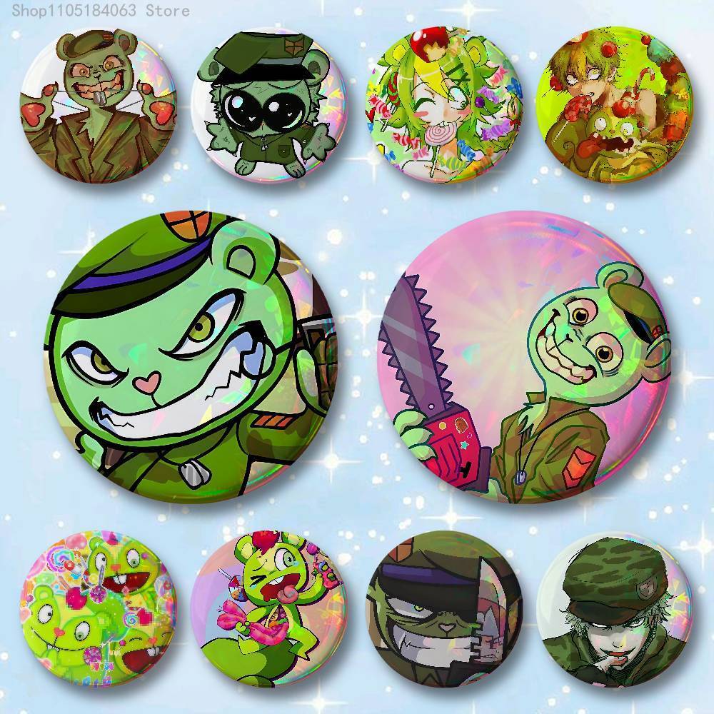 Flippy H-HTF เคลือบ Pin Tinplate รอบเข็มกลัดคอสเพลย์ Nijigen Otaku วัฒนธรรมป้าย 58 มม.44/32/75 มม.25