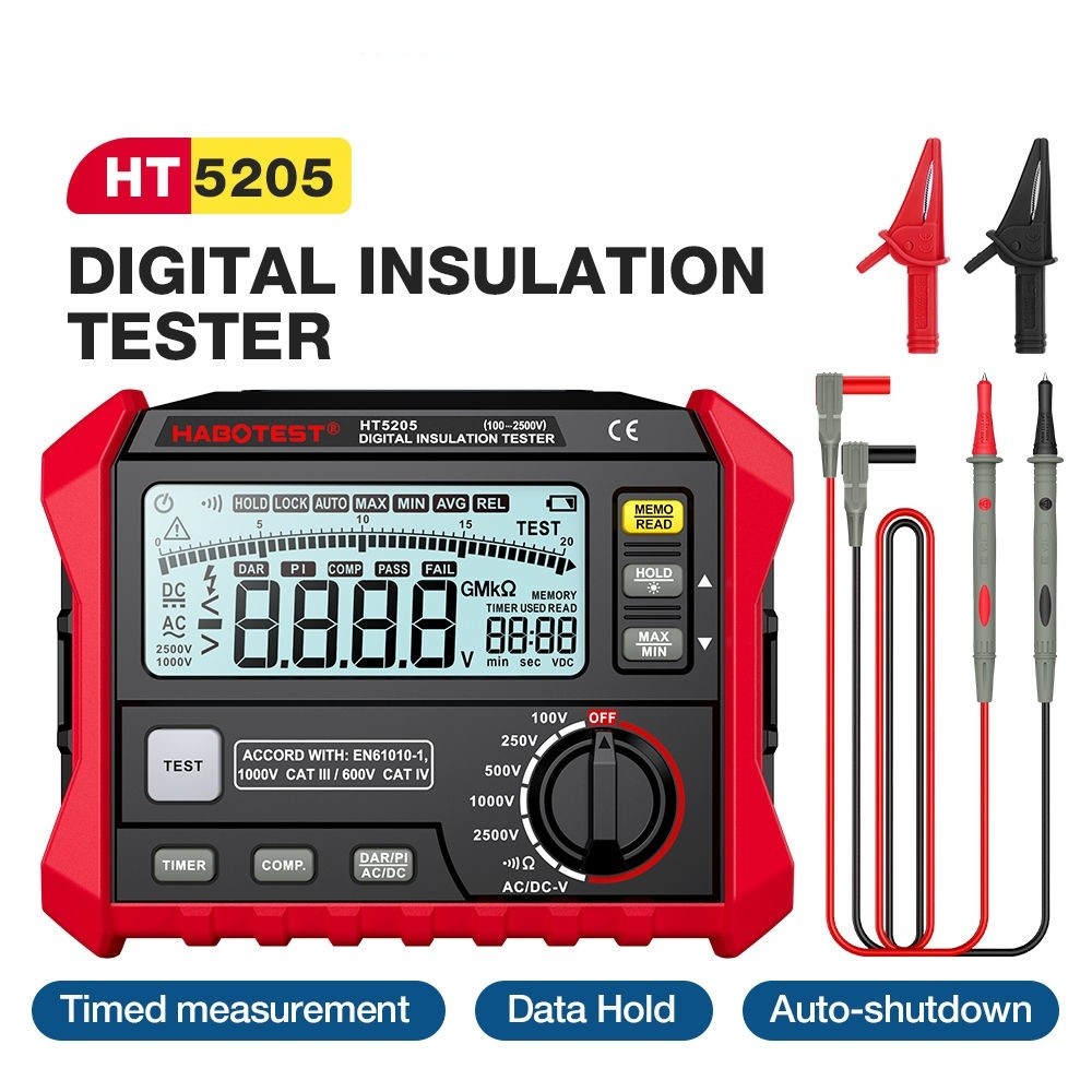 HT5205 ดิจิตอล Megohmmeter ฉนวนกันความร้อน Earth Resistance Meter เครื่องทดสอบสายแรงดันไฟฟ้าสูงโวลต์