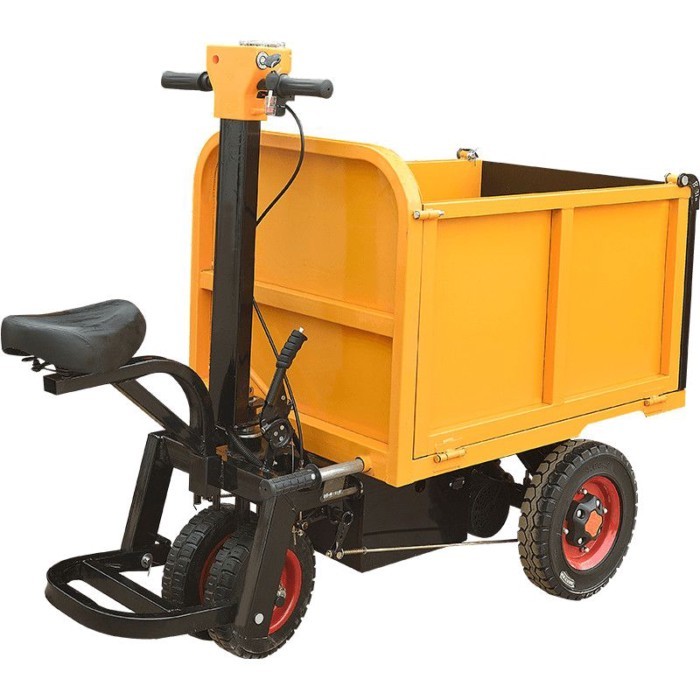 Electric trolley construction site gray bucket  dump truck construction site with cement salad bric