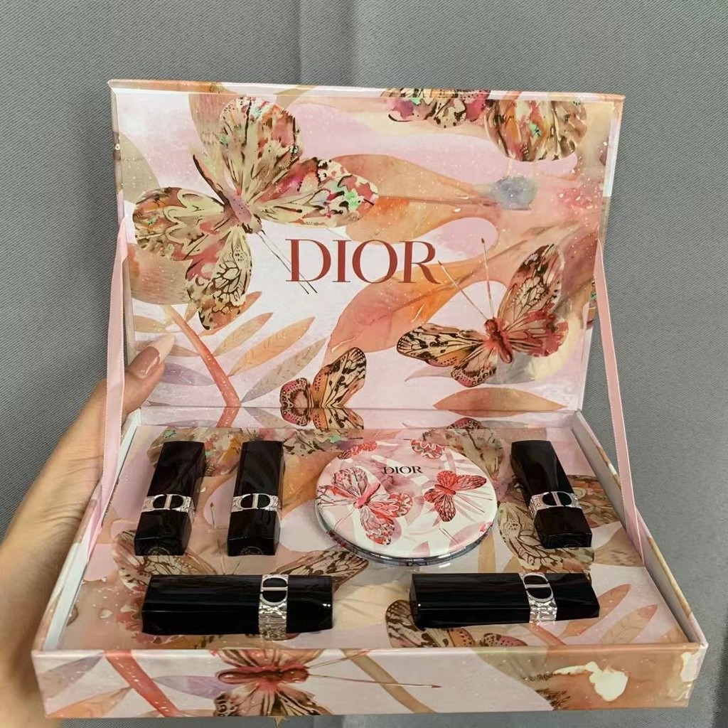 ยิงจริง❤ Special/75 Dior Oil Painting Butterfly Lipstick Sample Five-Piece Set Blue Gold Version ประ