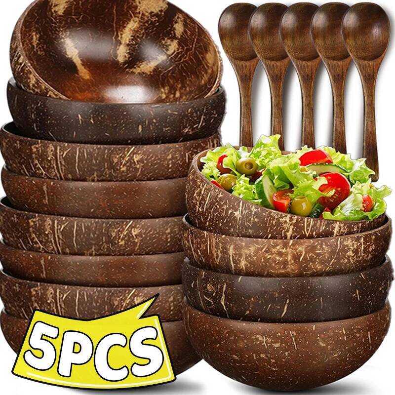 C Large Capacity Natural Coconut Bowls For Serving Salad Oatmeal Yogurt Wooden Coconut Shell Bowl W