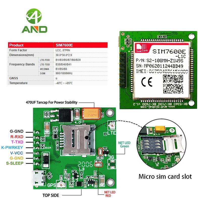 C SIMCOM SIM7600E L1C SIM7600E-L1C LCC 4G Multi Band LTE Module LTE Cat 1 สําหรับตลาด EMEA