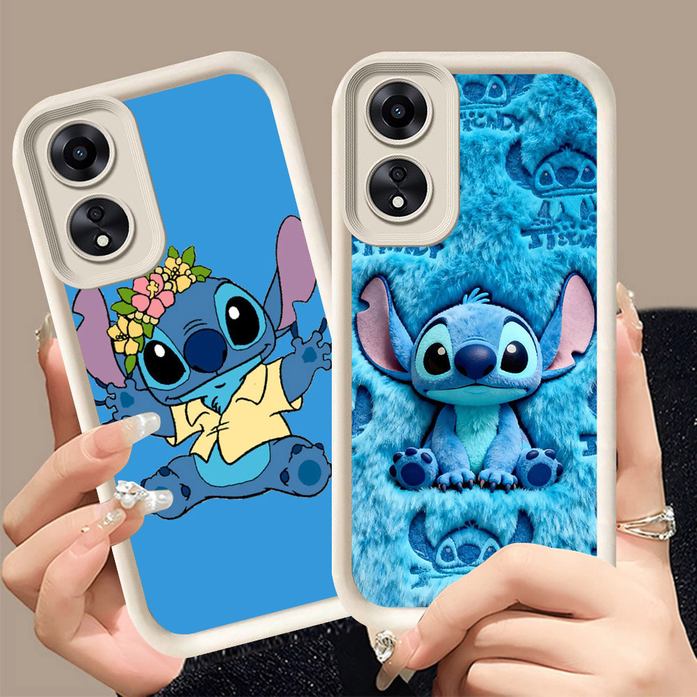 Q-20 Stitch ขาวดำเคสโทรศัพท์หรับ OPPO Reno 8T A2X A1X A98 A1 A60 F23 Pro 5G ปกสีชมพู