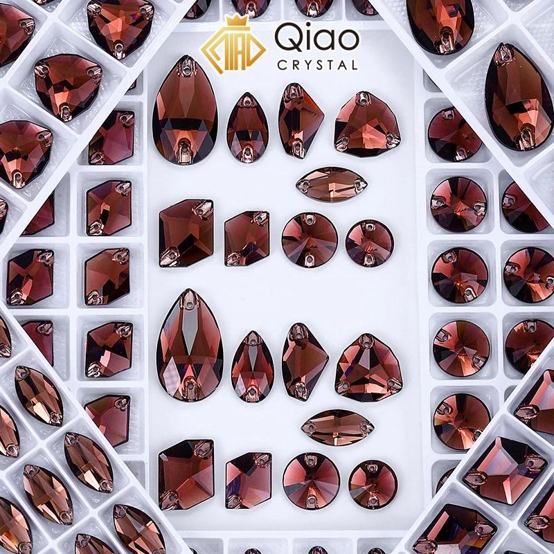 QIAO Light Amethyst Drop Rhinestones Rolivi Glass เย็บบนสําหรับเสื้อผ้ากระเป๋าอุปกรณ์เสริมแฟชั่น