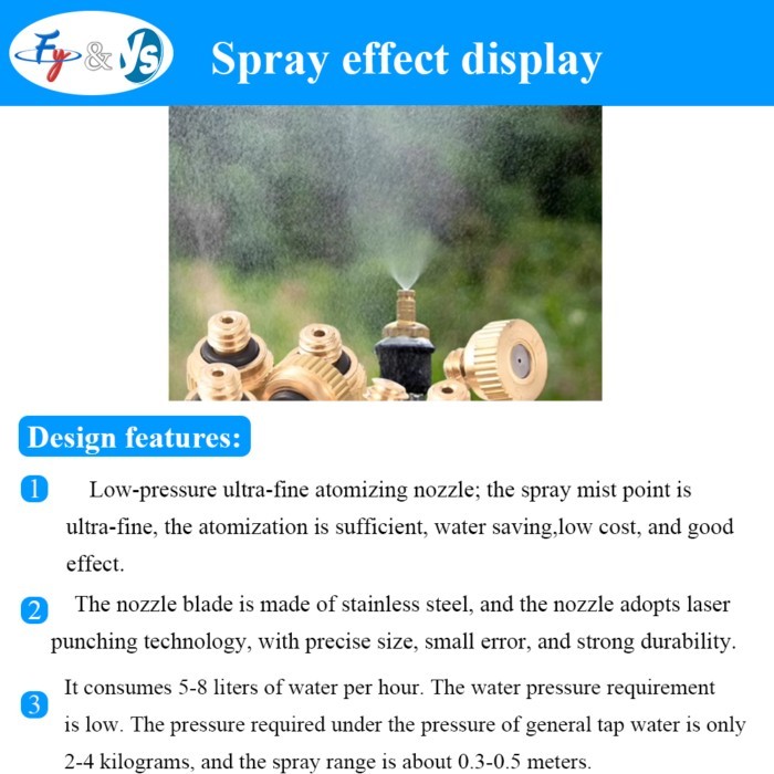 3/16" Brass Misting KT Head Nozzle, Mini Low Pressure Spray Head for Greenhouse, Garden Cooling & H
