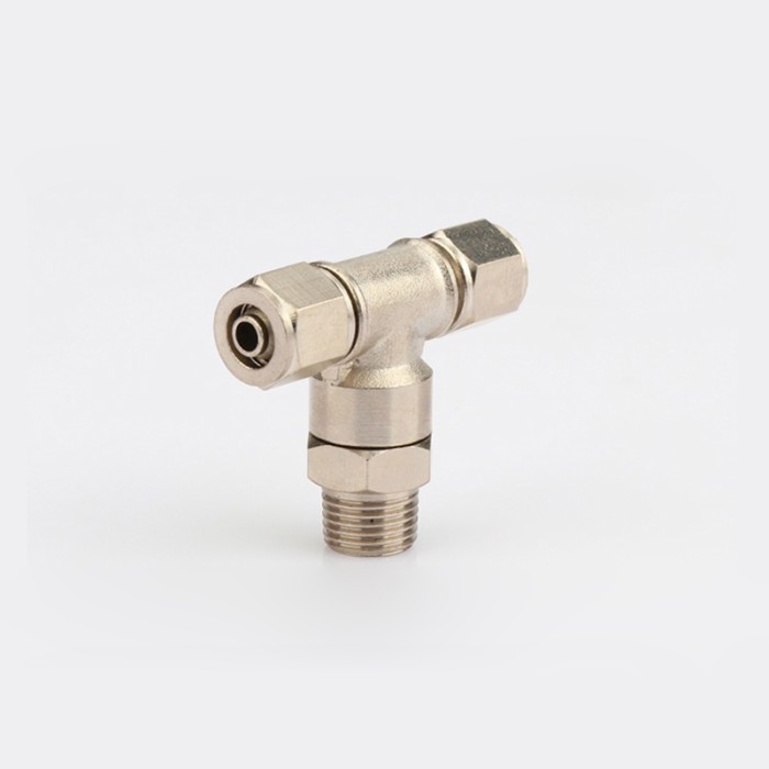 Copper T-type three-way threaded quick-release plug connector PB4/PB6/PB8-M5/01/02/03/04
