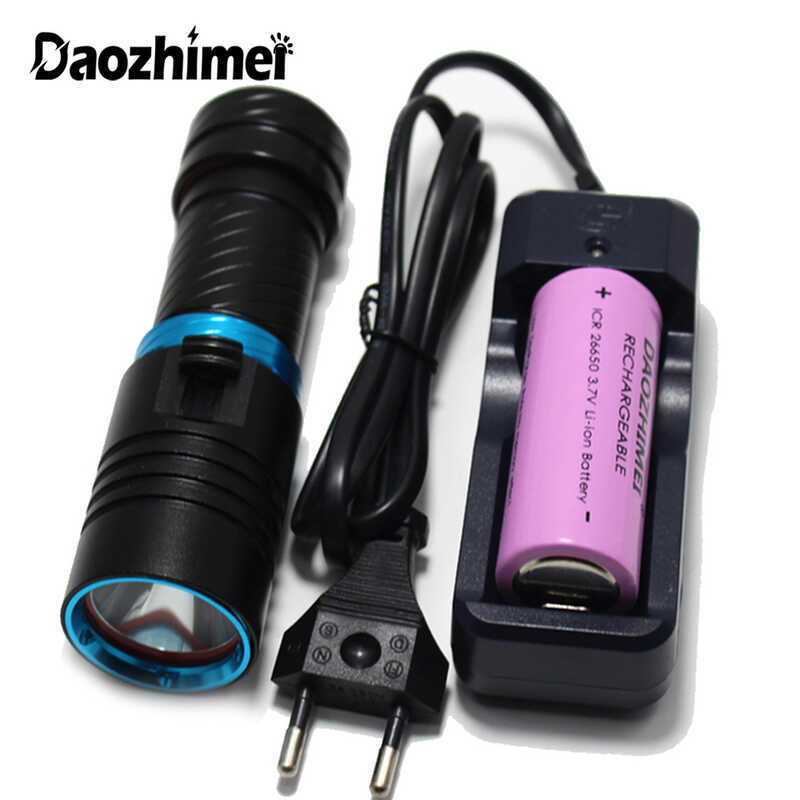 5000LM ไฟฉาย LED Stepless dimming ไฟฉาย Scuba โคมไฟใต้น้ํา 100m กันน้ํา 26650 ไฟดําน้ํา