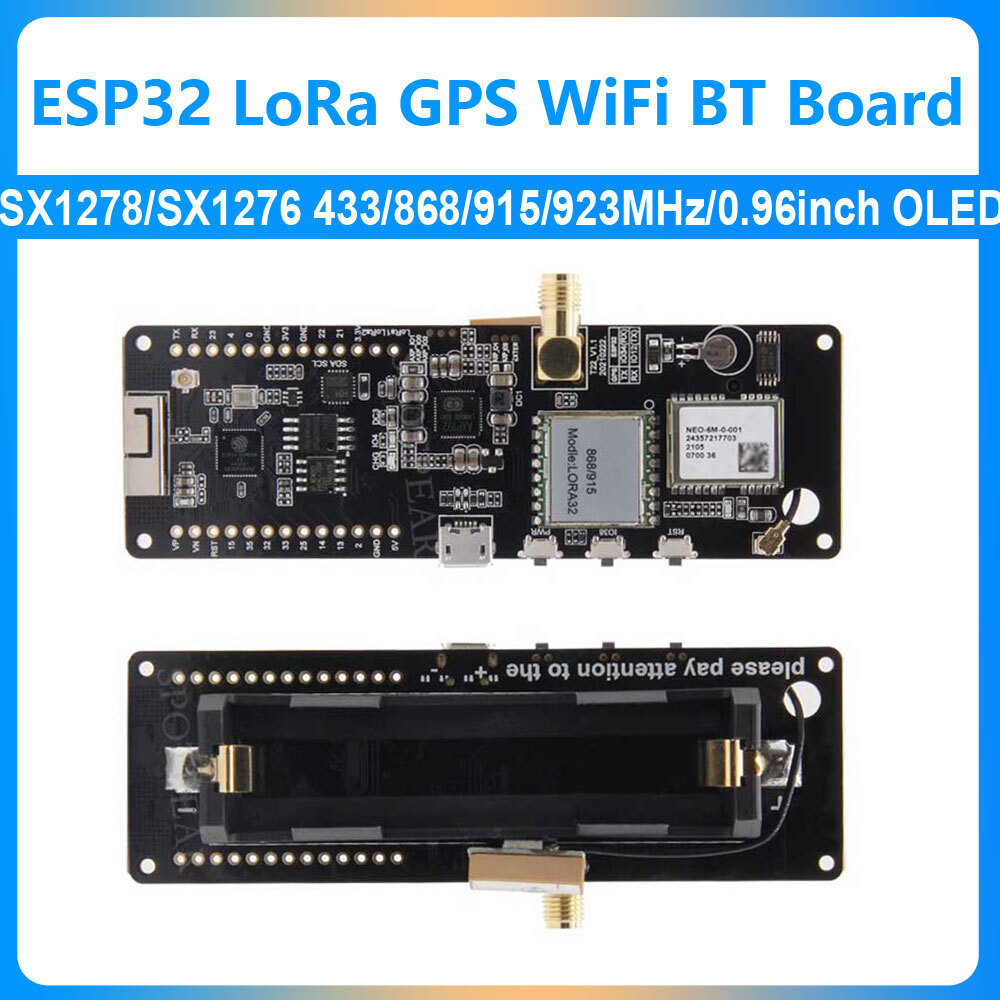 TTGO Meshtastic T-Beam ESP32 LoRa บอร์ดพัฒนา GPS 0.96 นิ้ว OLED 128*64 WiFi & BL SX1278/SX1276 433/8