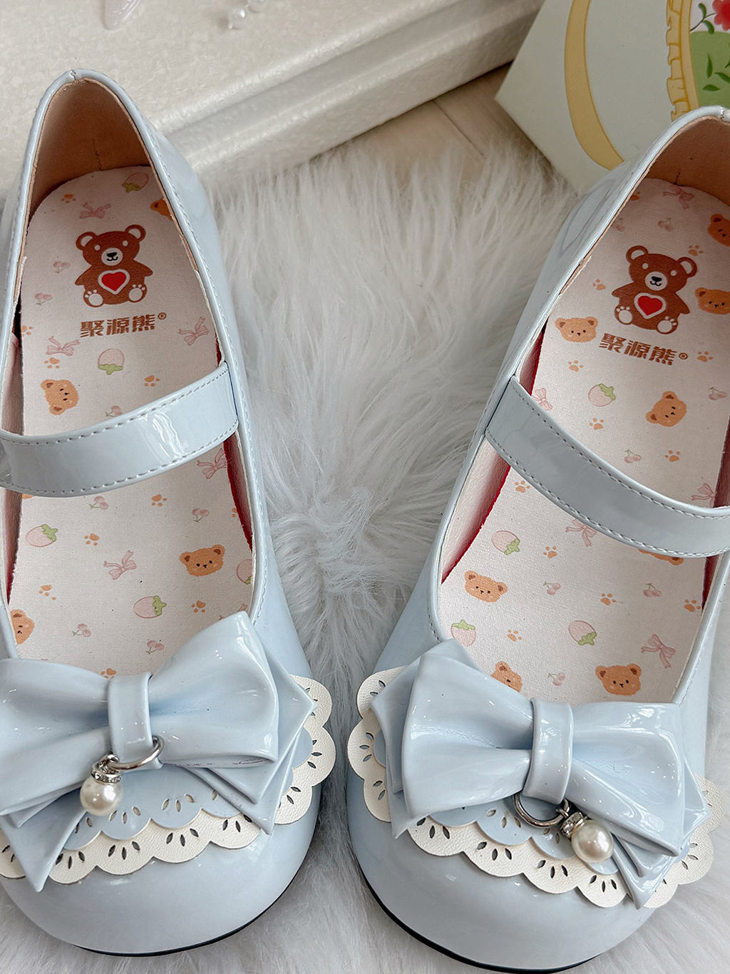 #daily# [เค้กหมีน้อยส้นกลาง] รองเท้า Juyuan Bear Original Lo รองเท้าโลลิต้าดั้งเดิมรองเท้าหนังขนาดเ